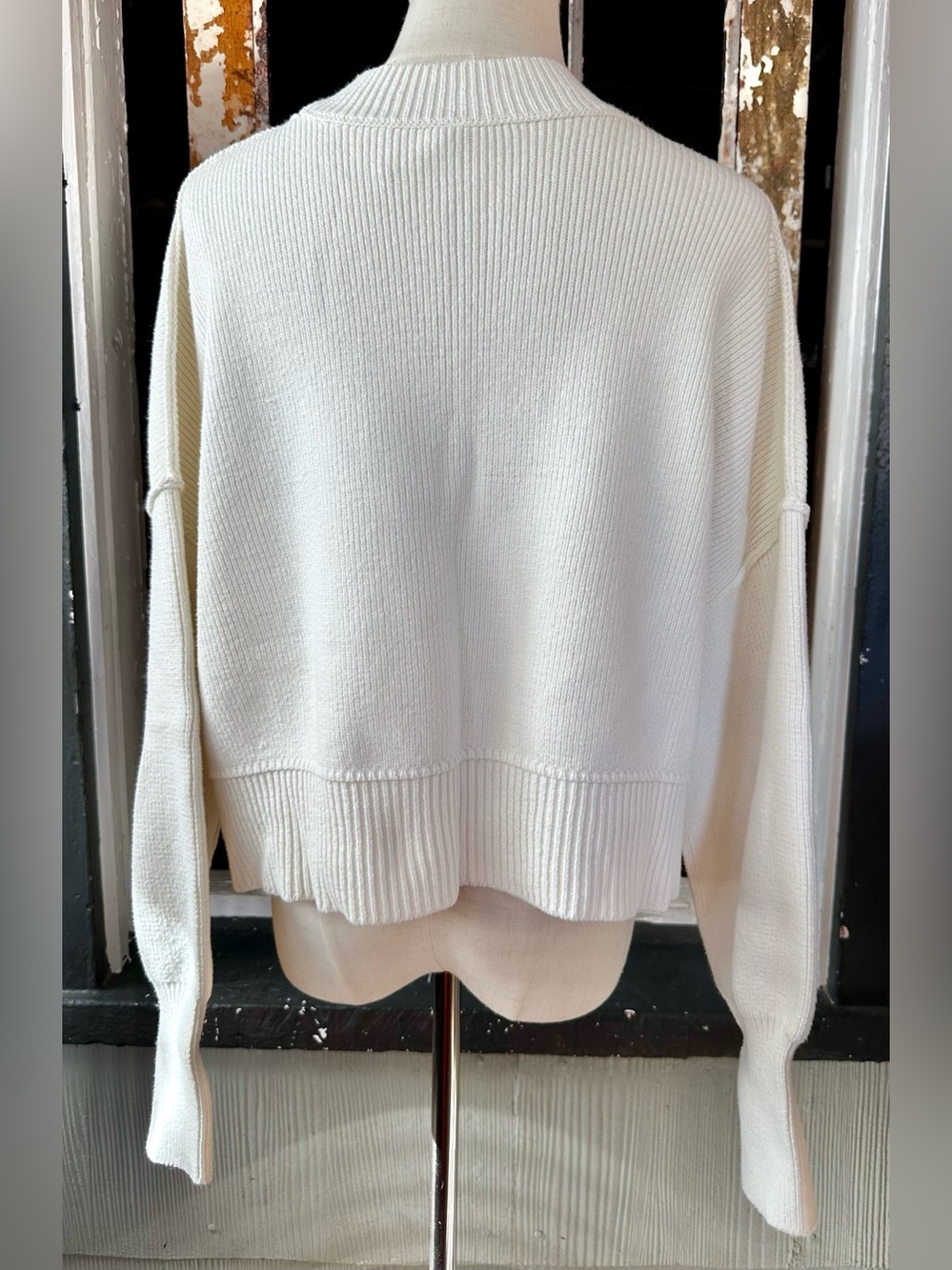 Free People Easy Street Crop Sweater Cream Oversized Ribbed Knit M - Picture 4 of 9
